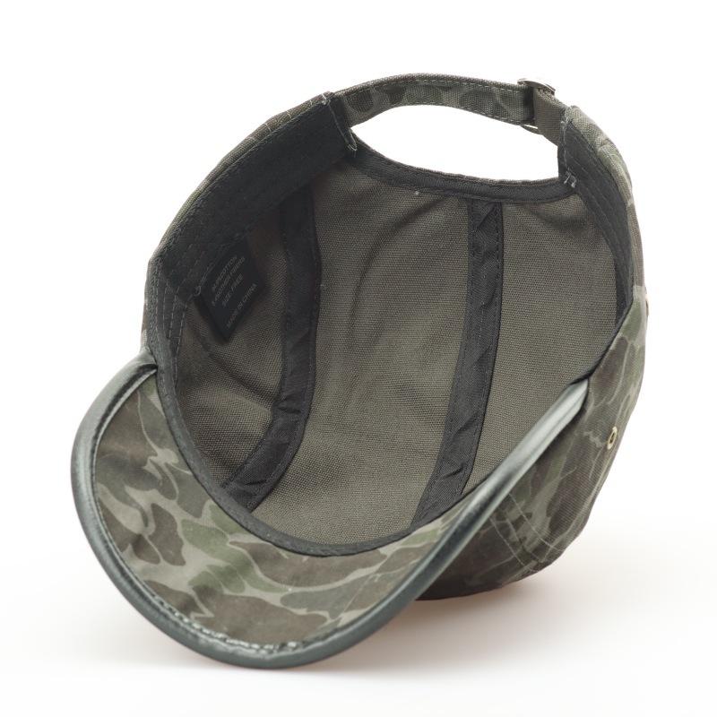 Fashion Hat vintage American camouflage leather edge baseball cap, unisex workwear style five-piece baseball cap, face-enhancing small bun cap