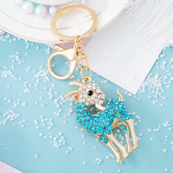 Keychain Alloy Electroplated Three-Dimensional Goat Key Chain with Colorful Rhinestones Lobster Clasp Key Ring Bag Accessories