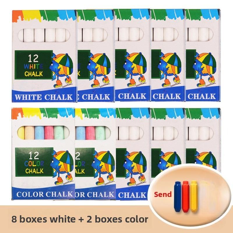 12 PCS Dustless Chalk Colored / White Non-Toxic Dust-Free Vibrant Blackboard Kids Teachers Stationery Office School Supplies