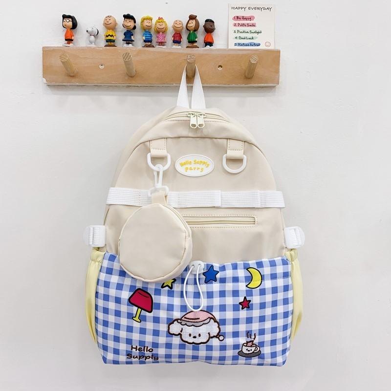 Large Capacity Kids Backpack With Grid And Cartoon Dog Print Design For Daily