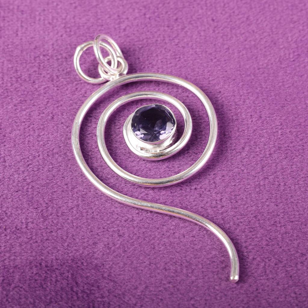 Iolite Gemstone Jewelry, 925 Solid Sterling Silver Pendant, Handmade Beautiful Silver Pendant, Iolite Silver Meditation Pendant For Gift
