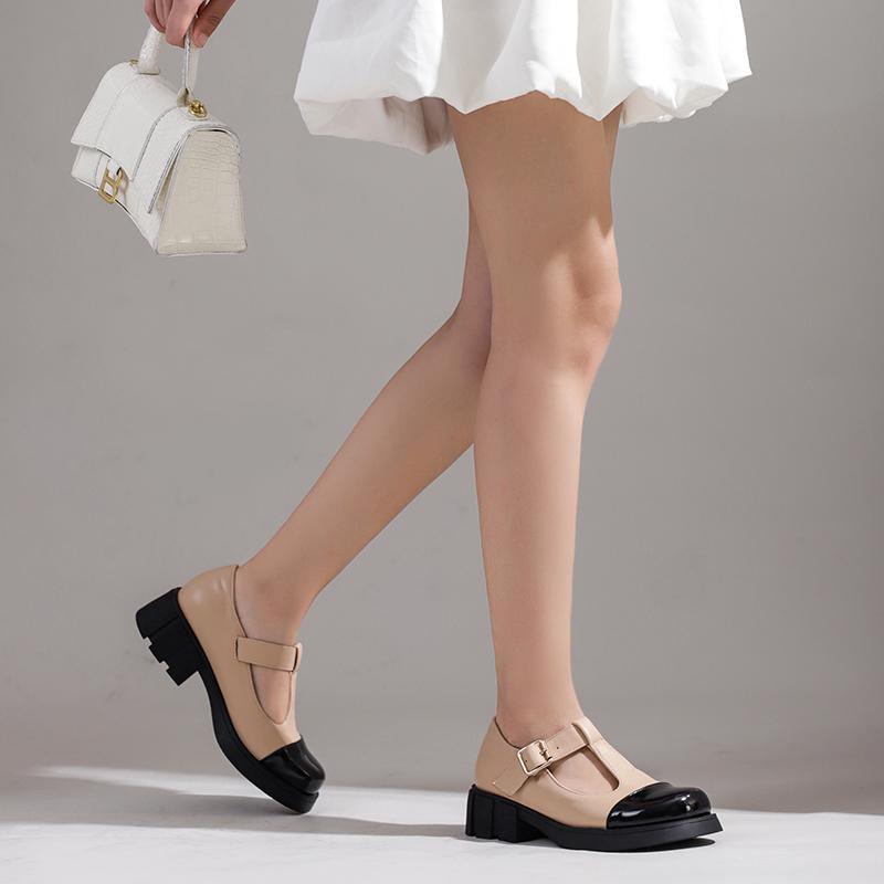 Women Patent PU Leather Two Tone Mary Jane Shoes T Strap Chunky Heels Goth Pumps Kawaii Girls Platform Ladies
