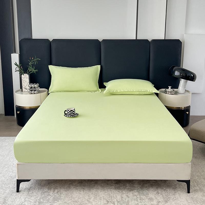 Solid Color Washed Cotton Fitted Sheet with Non-Slip Feature and Pillowcase