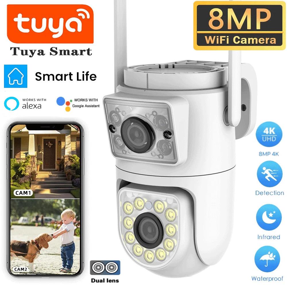 

4K 8MP Dual-lens PTZ Wifi Tuya Smart Outdoor Home Security Dual Screen Camera HD Night Vision CCTV Video Surveillance 8MP No SD Card