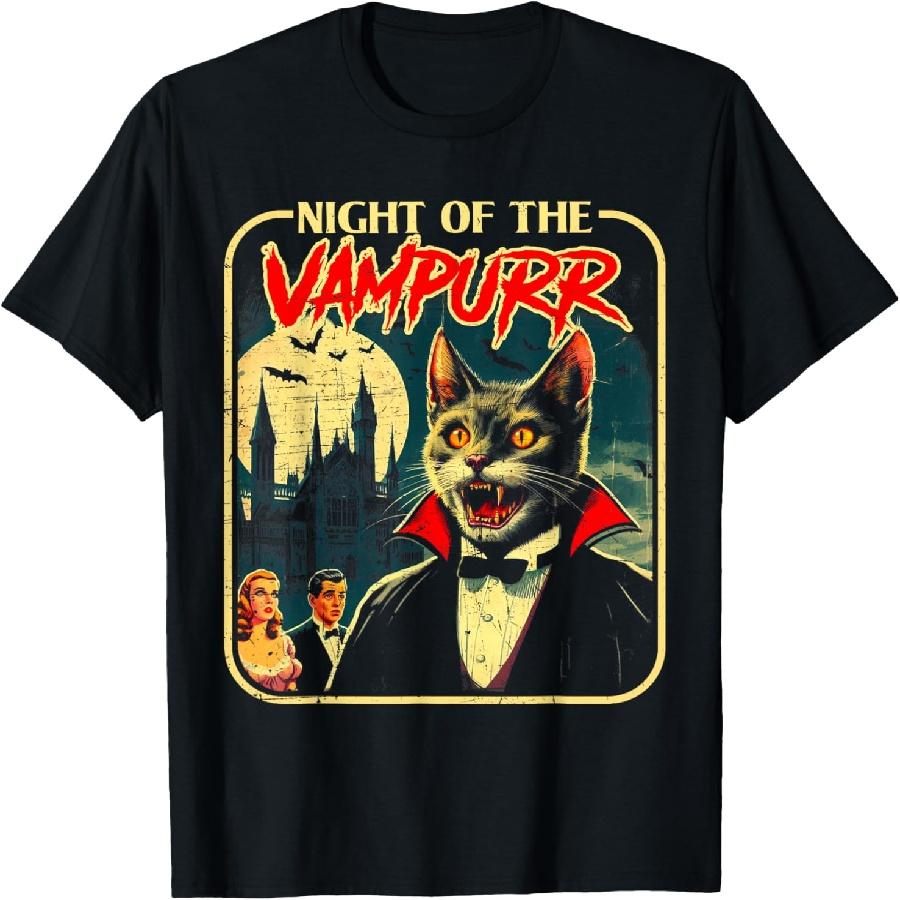 Night of the Vampurr Funny Cat Halloween T-Shirt S