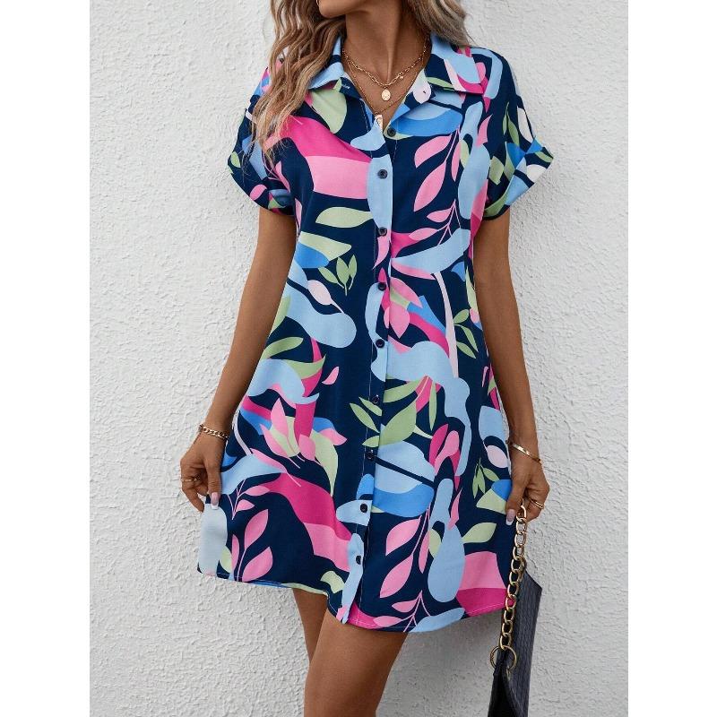 BITCED Fashion Summer Spring Short Sleeve POLO Neck Casual Dresses
