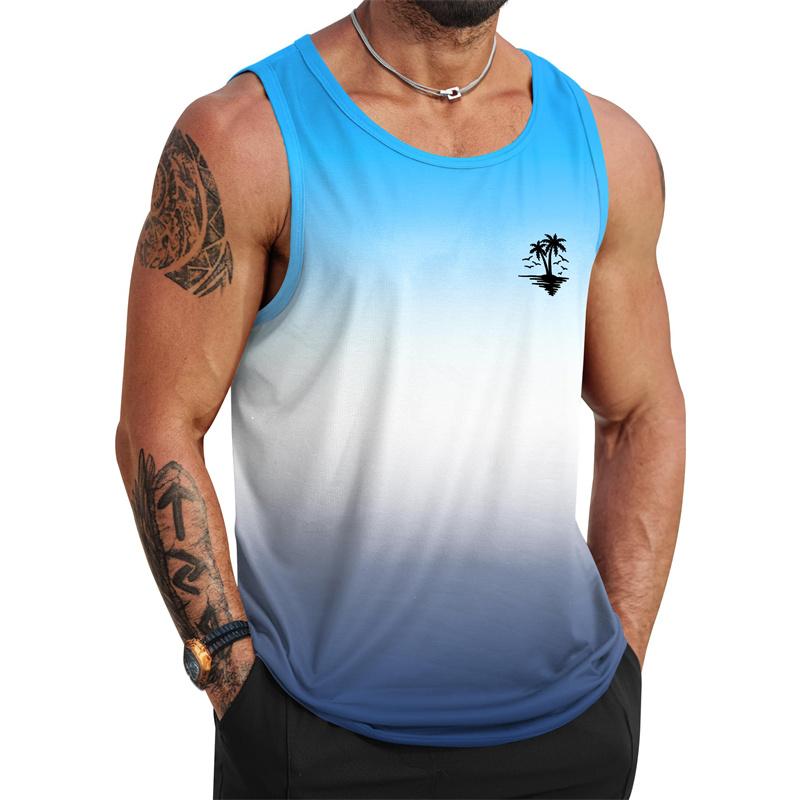 Camiseta sin mangas con estampado de palmera tropical para hombre, impresión 3D, sin mangas, verano, calle, hawaiana, playa, entrenamiento, fitness, camisetas