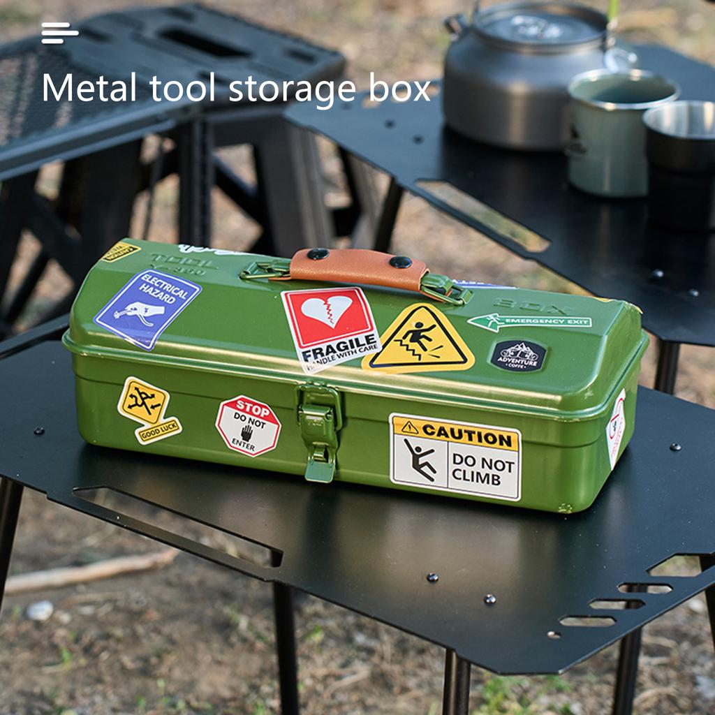 Metal Tool Box With Sticker Small Toolbox Portable Handheld Metal Storage Box Hip Roof Metal Tool Box for Outdoor