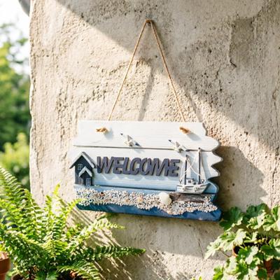 Coastal Welcome Sign Summer Ocean Beach Door Hanger with Hemp Rope Nautical Theme Wooden Hanging Plaque for Front Door Porch Home Wall