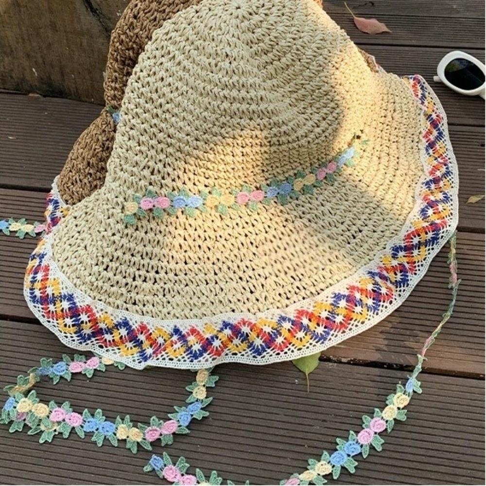 Ethnic Style Straw Hat Large Brim Sun Protection Hat Fashionable Fisherman's Hat  Vacation