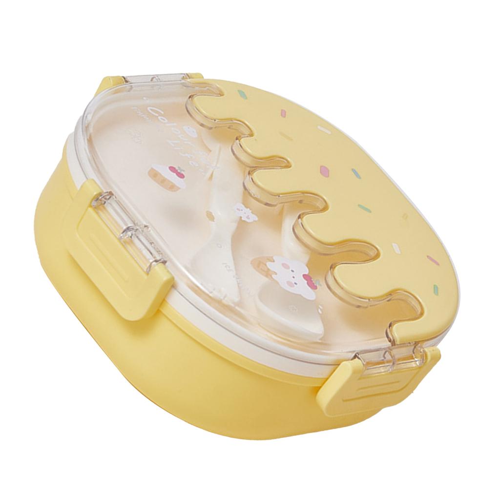 Fiambrera Bento para Niños Adultos 3 Compartimentos Plástico Lindo Helado Contenedores de Almuerzo Merienda con Tenedor y Cuchara para