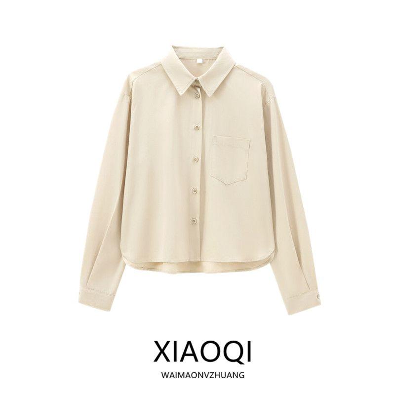Fashion Style 2024 Autumn New Women's Silk Satin Texture Twill Basic Long Sleeves Lapel Shirt 8954316