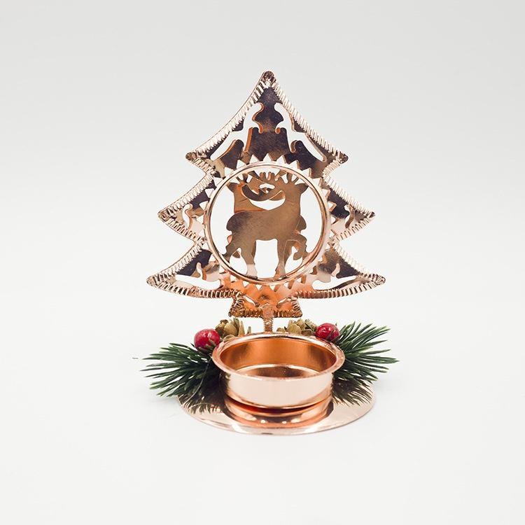New Christmas Decoration Iron Art Christmas Table Candlestick Red Fruit Pine Cone Candlestick Desktop Decor