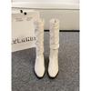 Thick Heel Pleated Stack Long Tube Knight Boots Women's Shoes New Spring and Autumn Western Thin Medium Tube Long Boots
