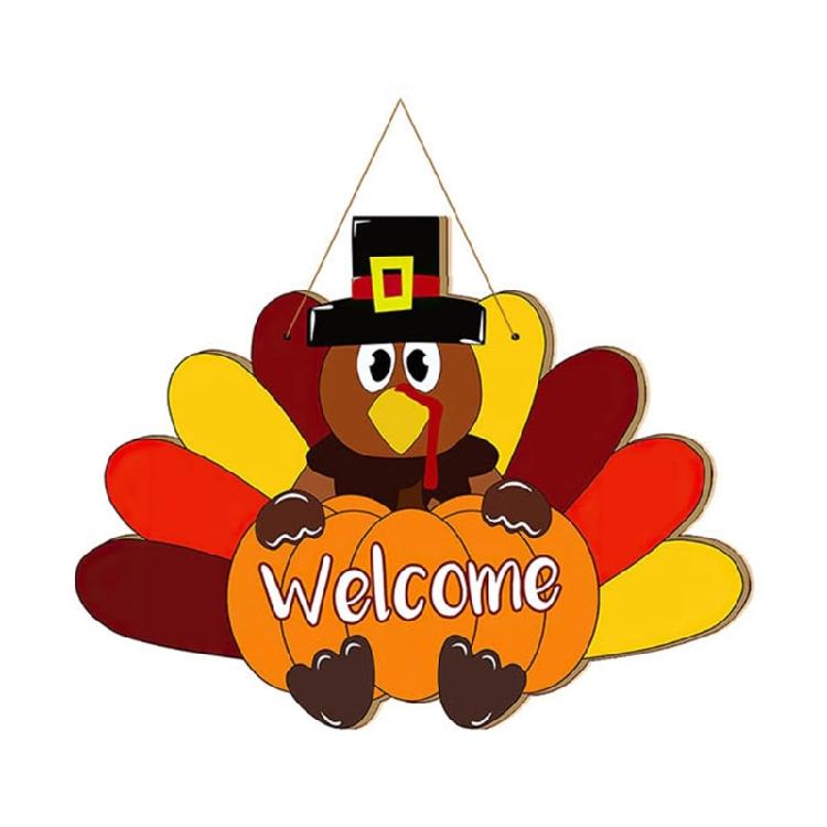 

Wood Turkey Gobble Thanksgiving Welcome Sign Front Door Hanger Decoration for Thanksgiving Autumn Festival Decoration 1