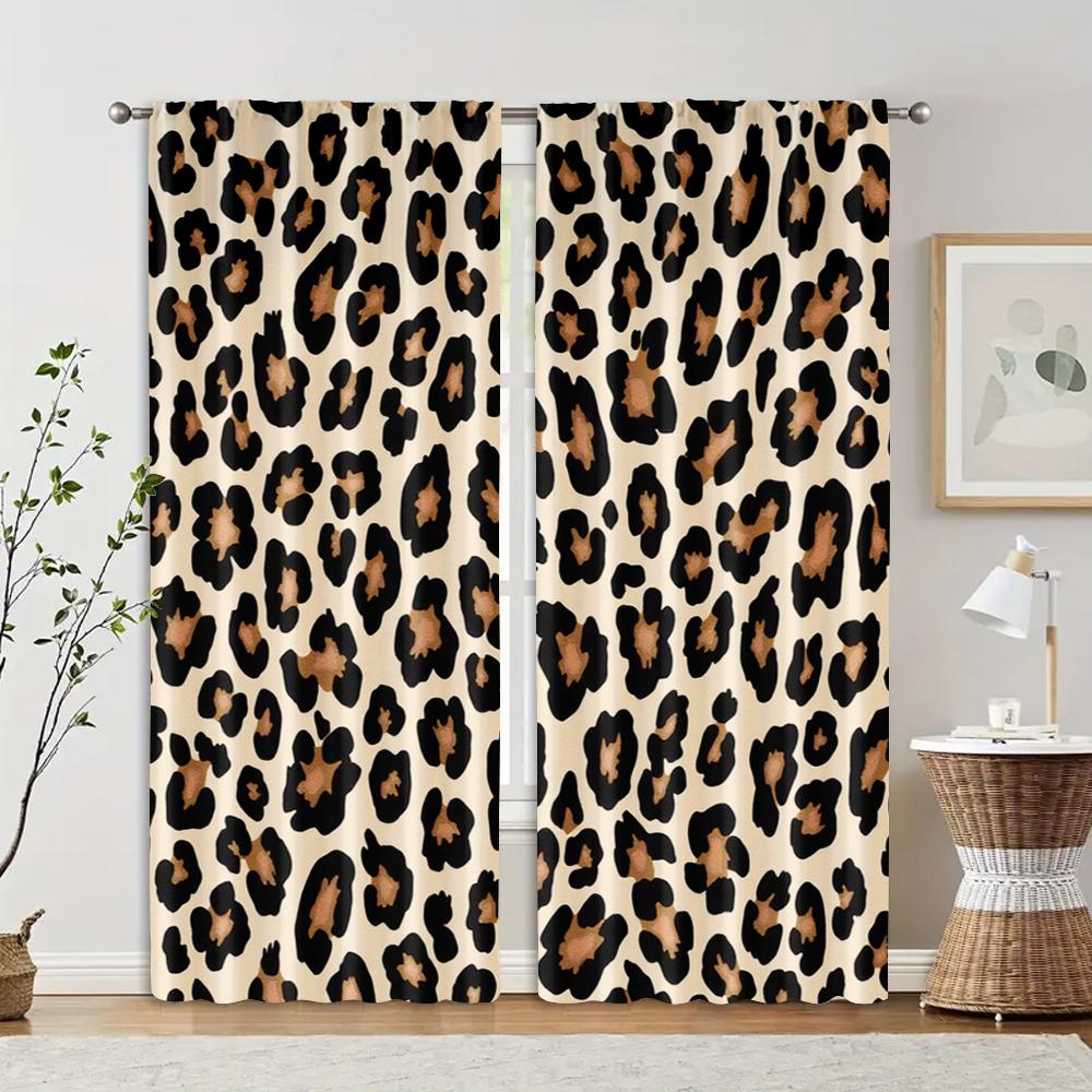 

2 pcs, filtering curtains (excluding rods, non-movable, without batteries) Leopard for use in bedrooms and living rooms 29x65in(75x166cm)