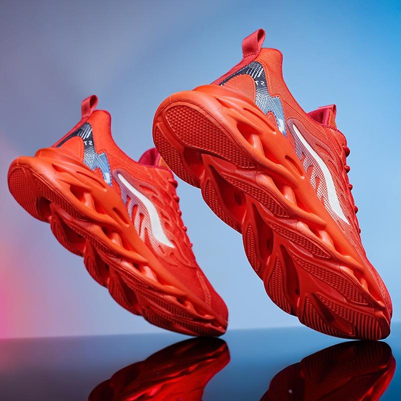 Herren Slip-on Sneaker mit Klingensohle Atmungsaktives Strickmaterial Rutschfest Stoßdämpfend Freizeit-Sportschuhe