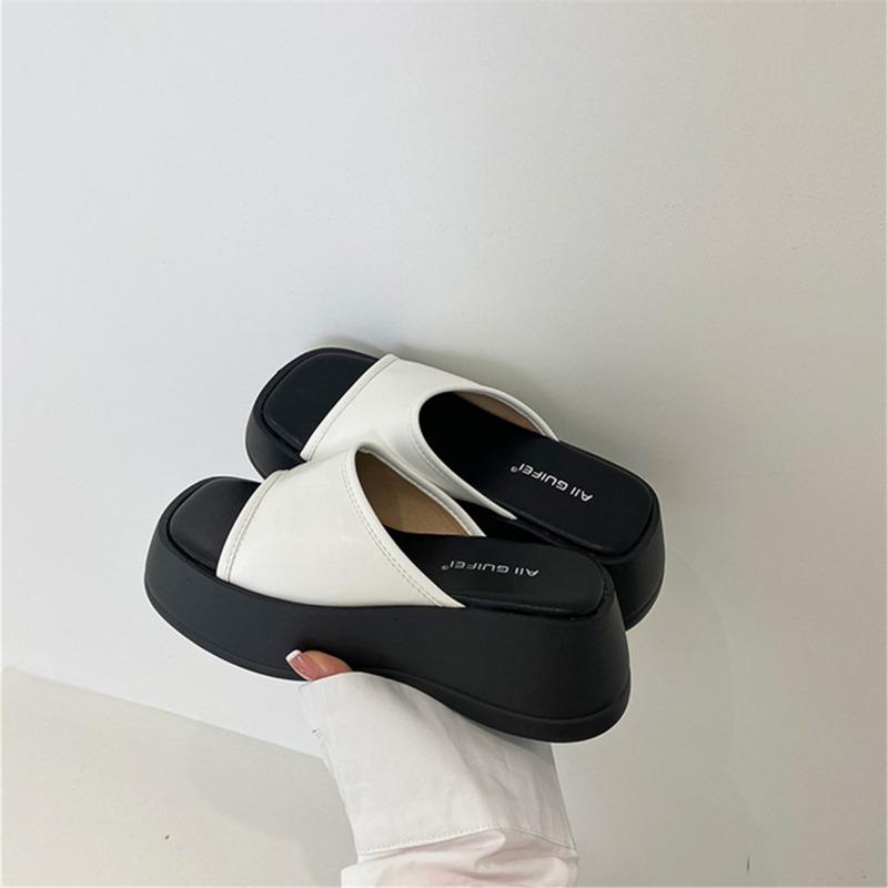 

Height-increasing thick-soled slippers female summer new outer wear new fairy one-word sandals muffin half-drag 40 белый