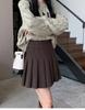 Women's Plus Size Khaki Wool Pleated A-Line Skirt - High Waist, Short Length, Ideal for Spring and Autumn
