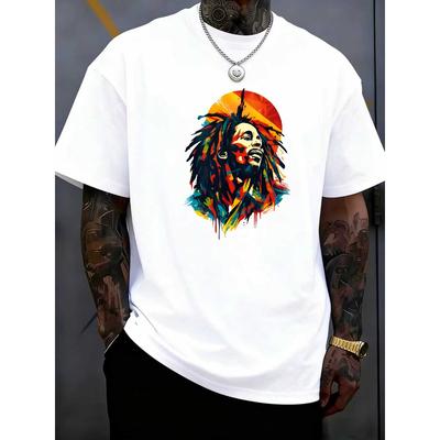 Rozmiary europejskie Męska koszulka z grafiką Reggae Dreadlock Okrągły dekolt Krótki rękaw dla stylu Rasta i na co dzień - Przez cały rok na festiwale i na co dzień