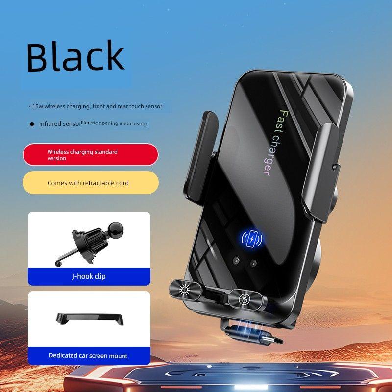 New Car Mount with Wireless Charging and Type-C Data Cable, Smart Sensor Phone Holder That Does Not Block the Camera
