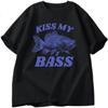 Retro Fishing TShirt Kiss My Bass Tee Funny Women Dad Grandpa Fishing Tshirt Outdoorsman Humor Top Fisherman Gift Clothes Tshirt