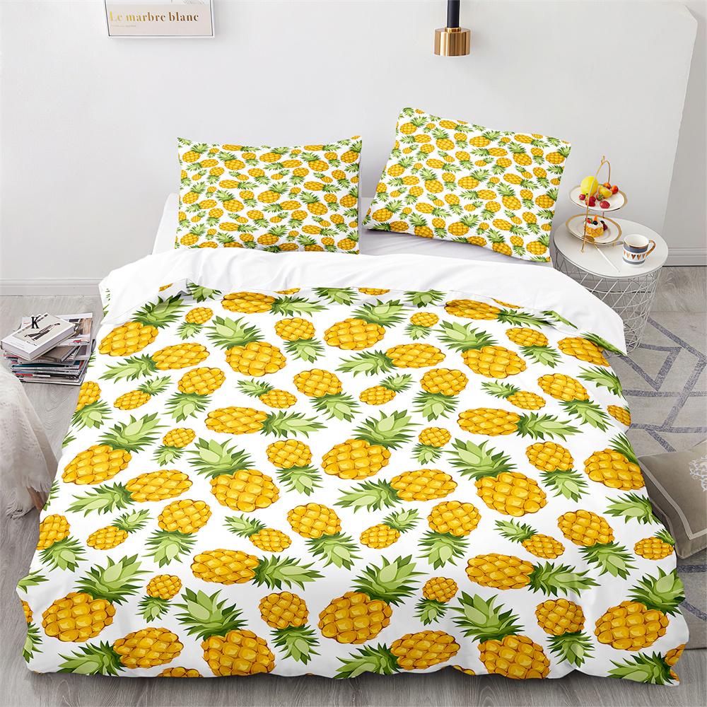 3D Dazzling Gold Pineapples Duvet Cover King Queen Yellow Abstract Tropical Fruit Bedding Set For Teens Polyester Quilt Cover