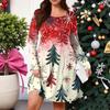 Plus Size Women's Gradient Print Casual Spring/Autumn Pocket Round Neck Long Sleeve Dress
