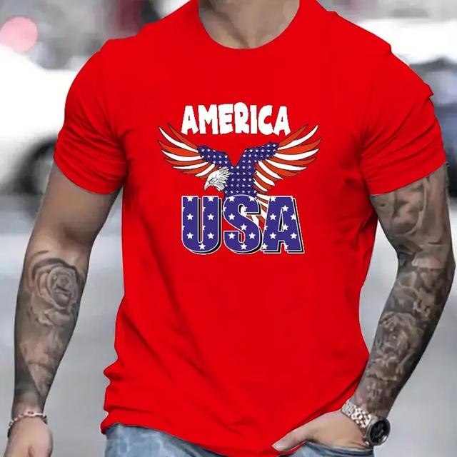 American Eagle Men's T-Shirt Casual Short Sleeved Tees Top Fashion 3d Animal Print Pattern T-Shirts Summer Loose Men's Clothing