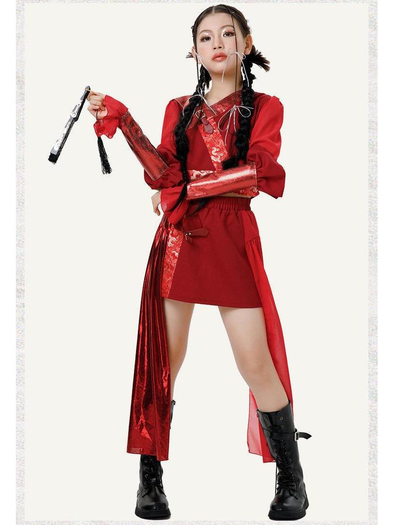 Chinese Style Jazz Dance Costumes for Girls – Trendy Performance Set for Model Runway Shows