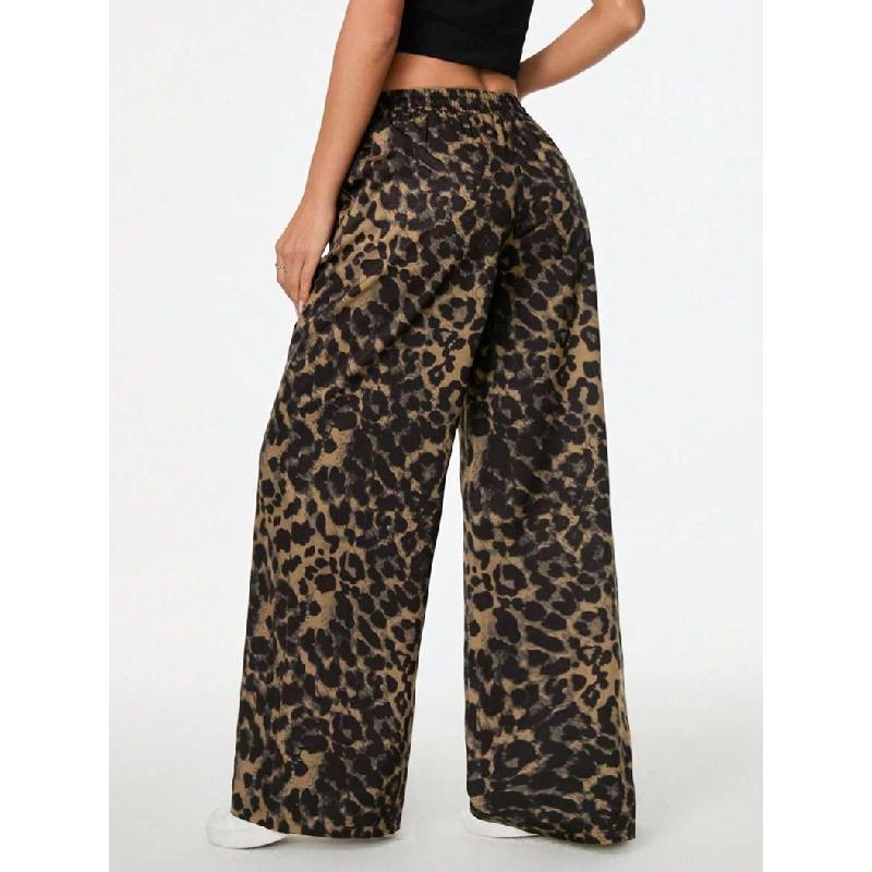 2026 Neue lässige Hose mit Leopardenmuster für Damen, lockere Passform, elastischer Bund, bedruckte Wide-Leg-Hose