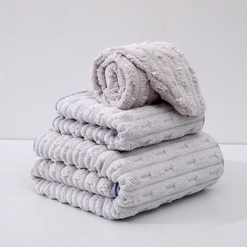 Solid Color Coral Fleece Absorbent Bath Towel Thick Durable Bathrobe for Household Use That Not Prone Shedding Hair Beauty Salon SPA Dry Hair Hat