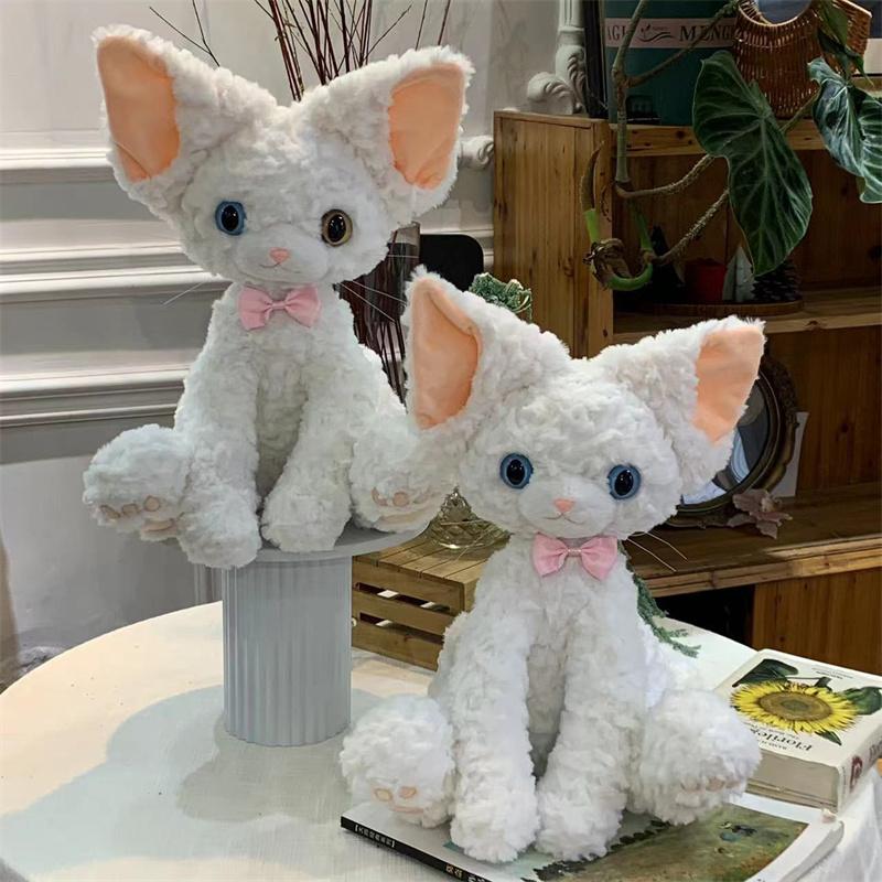 Süße Schwarze Katze Plüschtiere Kissen Khaki Lockige Kuki Schwarze Katze Devon Rex Puppe Stofftiere Festliche Geschenke Für Kinder Geburtstag Mädchen