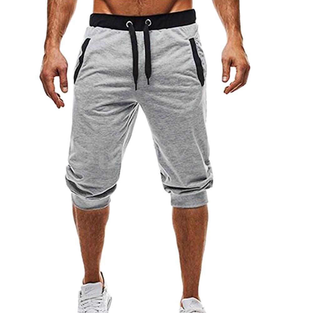 Men Sport Fitness Jogging Elastic Stretchy Bodybuilding Bermuda Sweatpants 