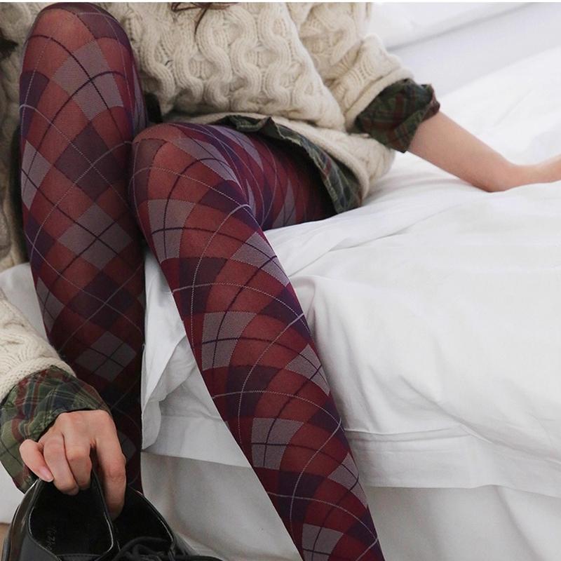 New Women Retro Plaid Tights Pantyhose Lingerie JK Japanese Style Pantyhose Legging Soft Sexy Thigh High Stockings
