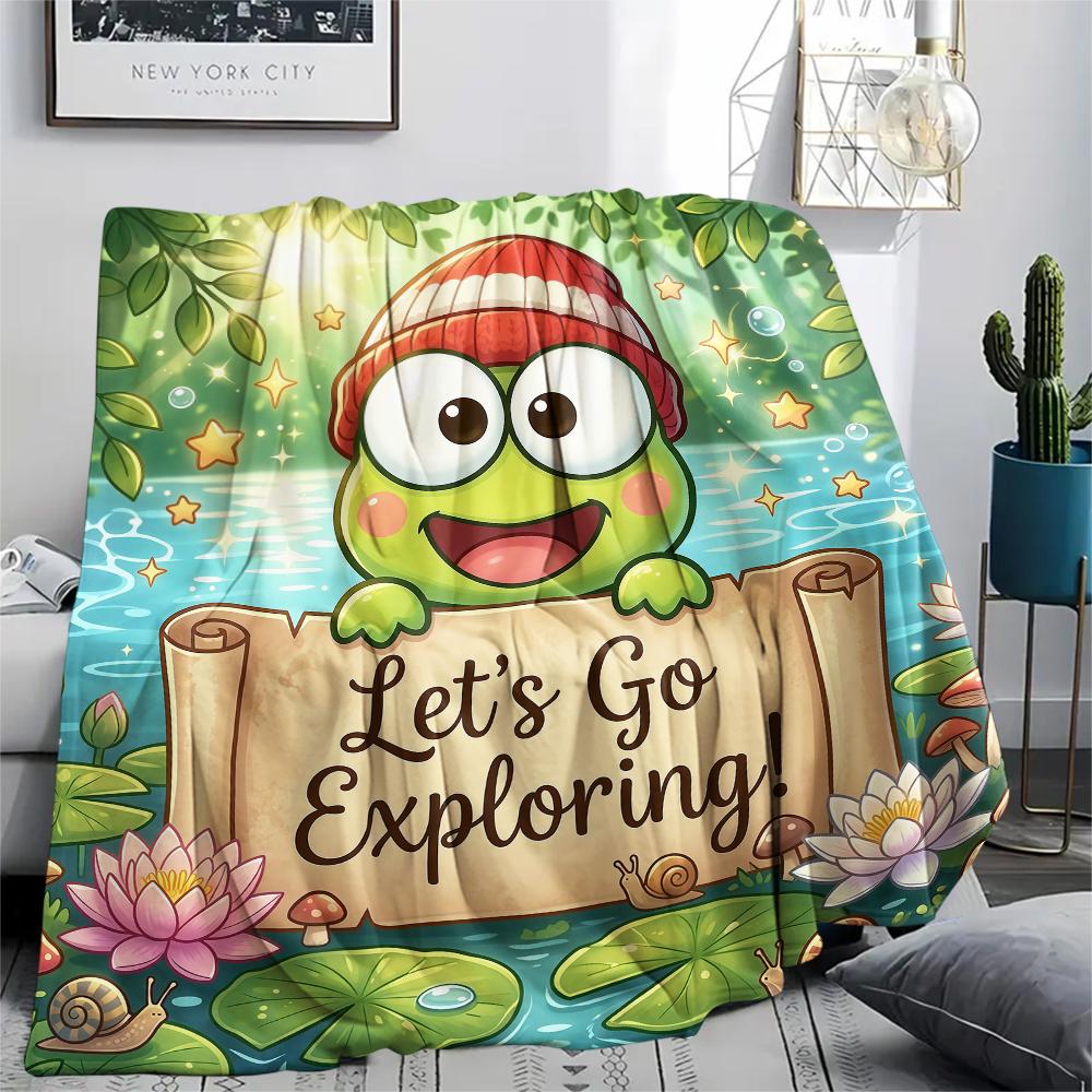 1PC Keroppi  Print Flannel Blanket, High Quality All Seasons, Home Decor, Warmth and Comfort, Perfect for Christmas Gifts
