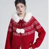 Women's Red Fair Isle Hooded Sweater with Fur Collar and Double Zipper - Autumn/Winter 2026 Collection