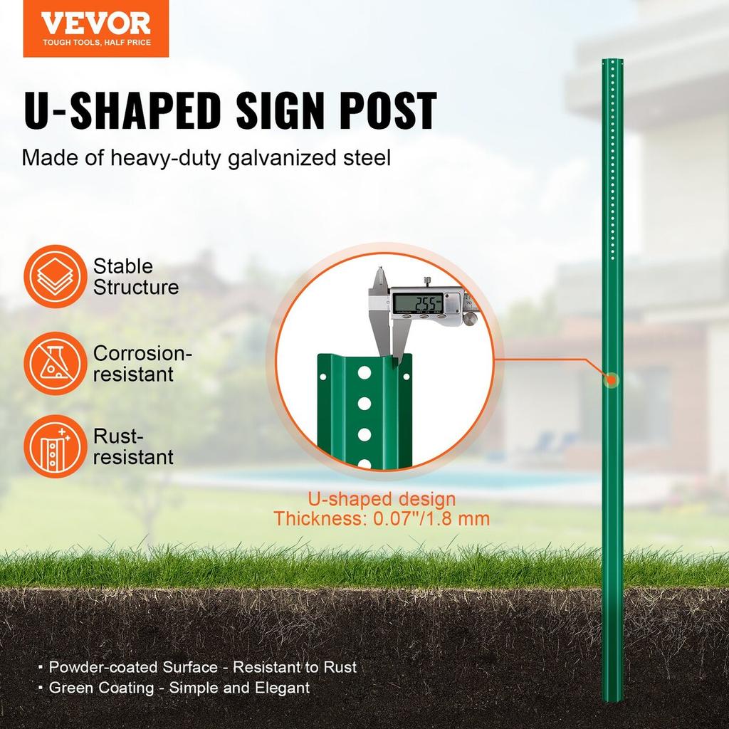 Cast Iron Sign Post 8ft Fixed U-Channel Heavy Duty Post Sign Holder Green