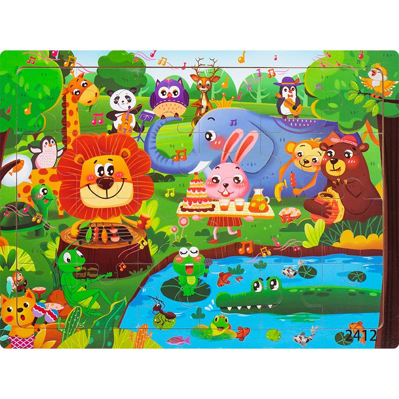 Holzpuzzle mit 24 Teilen, Kinder Tier Dinosaurier Cartoon Flugzeug Puzzle, Baby Früherziehung pädagogisches Baustein Spielzeug