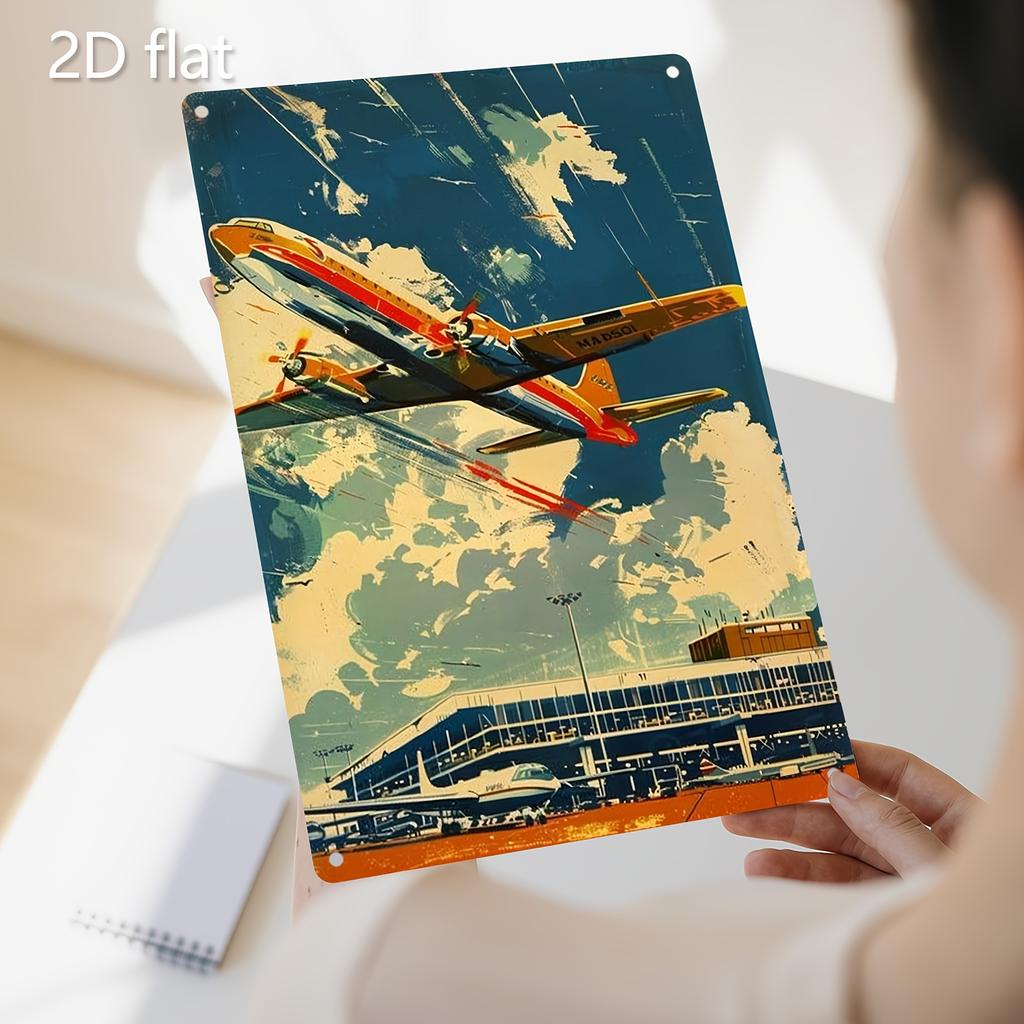 Vintage Airplane Takeoff Aluminum Metal Wall Art WeatherResistant PreDrilled Bohemian Style AviationThemed Decor for Indoo