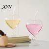 Handheld Spherical Base Goblet Heart Shaped Cocktail Glass, 220ml Clear with Straw, Elegant Glassware for Sparkling Water Cold Drink Cup, Stylish