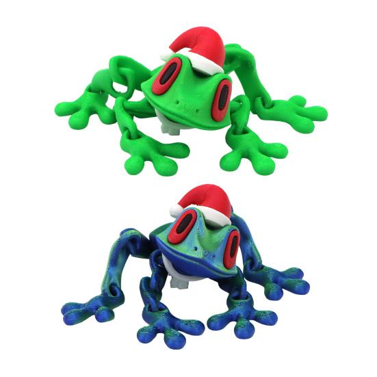 Yousheng 2Pcs Christmas Frog Fridge Magnet 3D Printed Movable Joints Santa Hat Frog Fidget Toy Articulated Animal Figurine Fridge Magnetic Frog