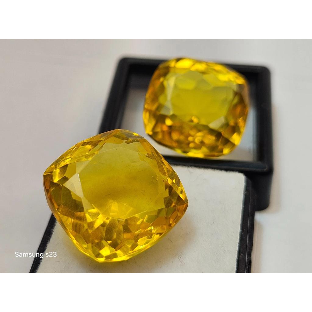 Citrine Yellow Perfect For Earring 40+ Ct Cushion Cut Pair Fabulous Gemstone
