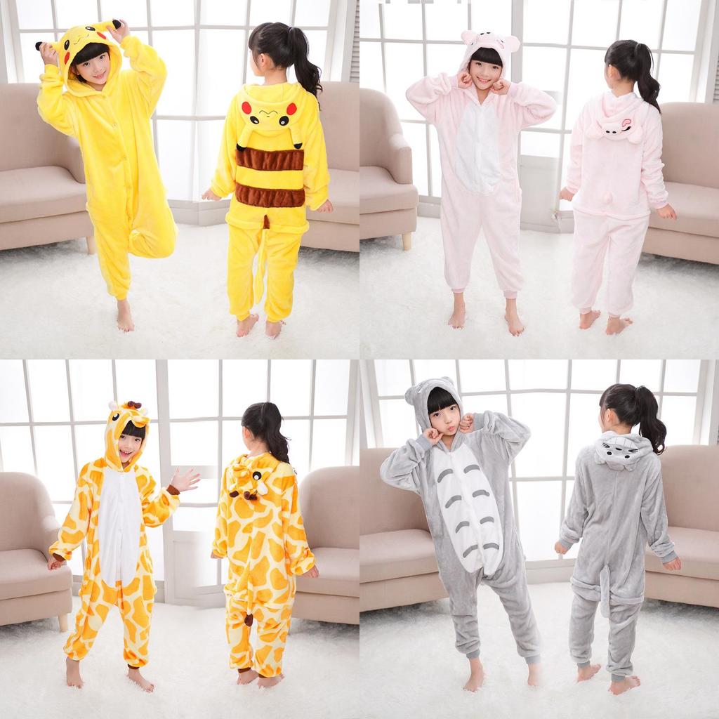 Premium Quality Halloween Kids Pajamas Cosplay Costume Featuring Pokemon Pikachu Dragon Cow Designs
