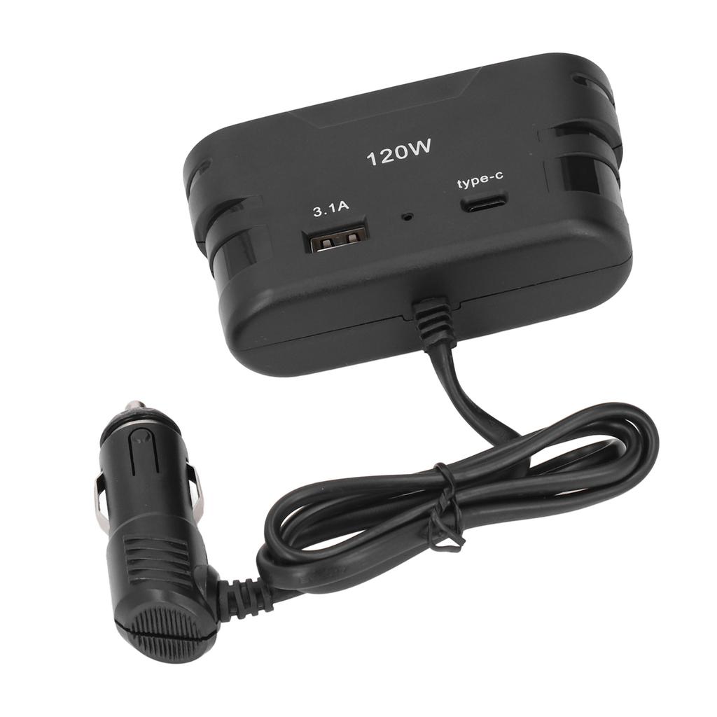 Cigarette Lighter Plug Splitter Adapter 1 to 3 3 Socket Multi Port Power Plug Car Charger TYPE C with USB 12V 24V 120W