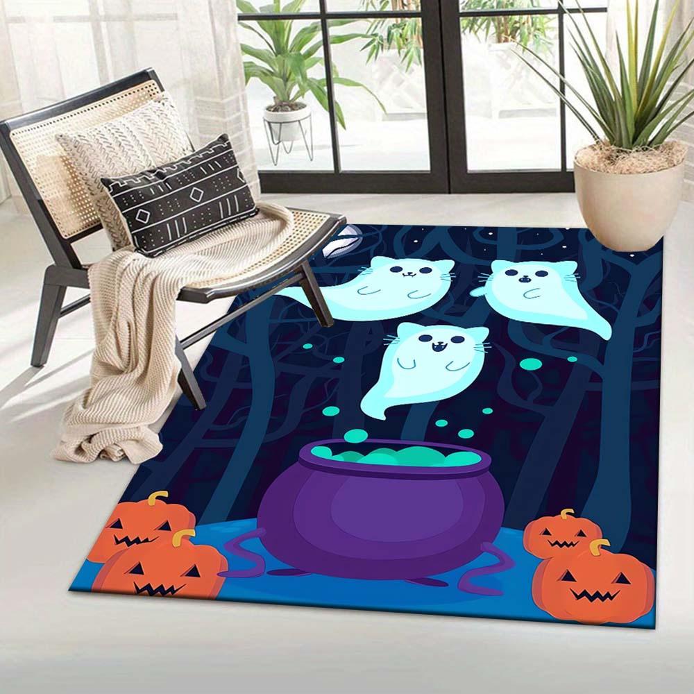 1pc Cat Ghost Area Rug, Slip-Resistant, Easy-Clean, Stain-Resistant, Perfect for Cozy Living Rooms, Bedrooms, Kitchens, Offices, and Holiday