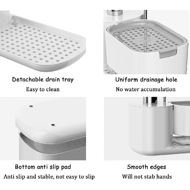 Kitchen Soap Dispenser Set with Dishcloth Holder, Dish Soap Dispenser for Kitchen Sink 5-in-1 Organizer for Kitchen Sink Countertop Storage, Kitchen