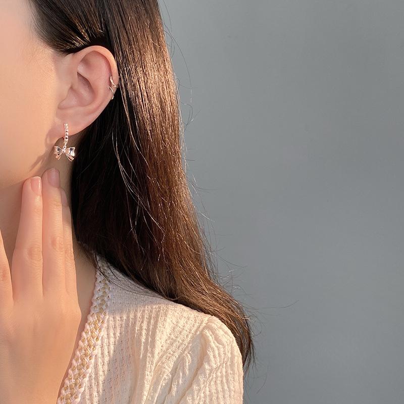 Bow Pendant Rice Bead Ear Button Women's Earrings Earrings Personalized Simple Earrings