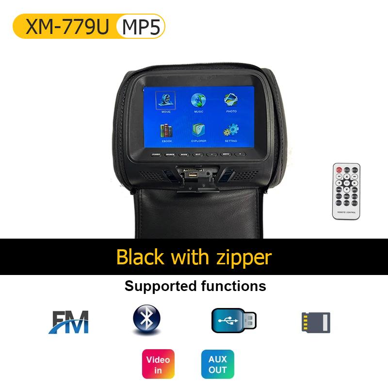 Universal Car Headrest Monitor 7inch LCD Screen Rear Seat Pillow For MP4 MP5 DVD Player Support AV/USB/SD/FM/Headphone/Bluetooth