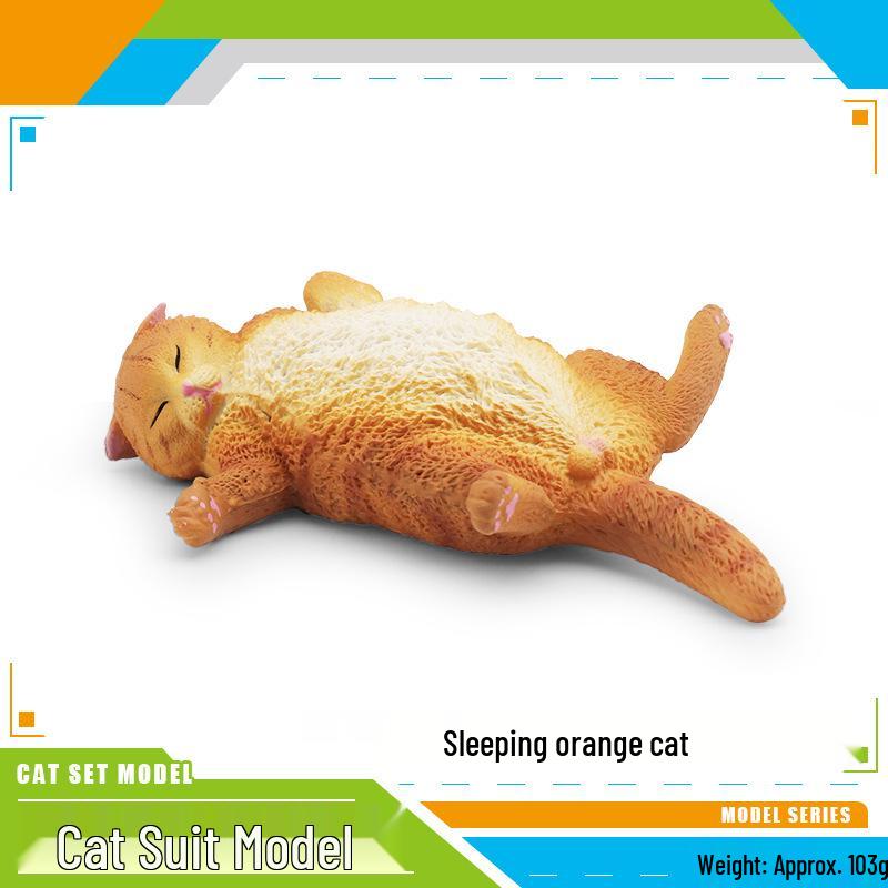 Children's Kitten Model Set: Ragdoll Cat, Lazy Orange Cat, Paw-Up Grey Cat, Sleeping Calico Cat, Lying Siamese Cat Figurines.